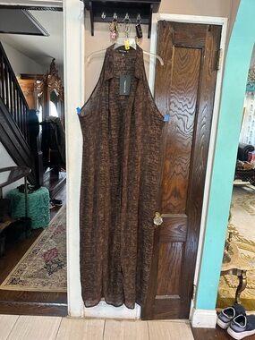 PrettyLittleThing Chocolate Croc Print Chiffon Halter Button Down Maxi Dress